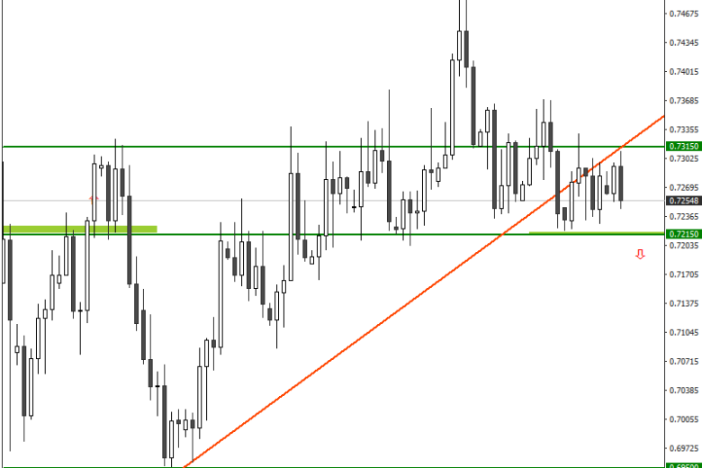 إحتمالية تحول الدولار النيوزلاندي  / الدولار الأمريكي للإتجاه الهبوطي إذا تم كسر مفتاح الدعم بالقرب من 0,7215